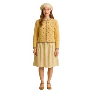 Sportworld Butter Wool Button Front Embroidered Patterns Long Sleeve Cardigan‎ L